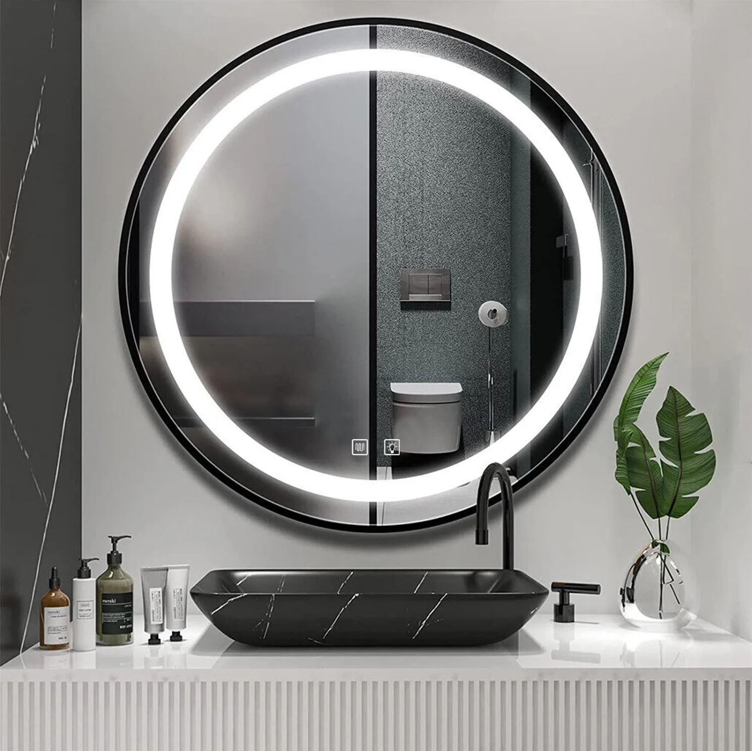 Oglindă cu LED și funcție de dezaburire formă rotundă culoare neagră mărime 50 cm model MMJ Black [3]