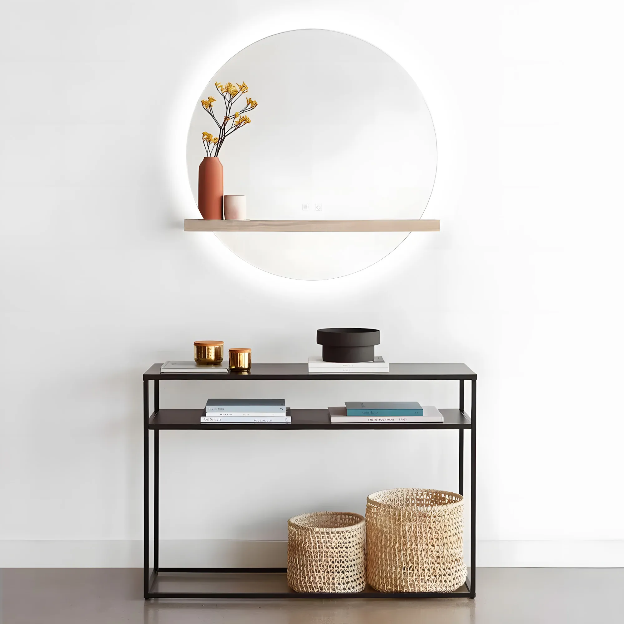 Oglindă cu LED și funcție de dezaburire formă rotundă mărime 60 cm model cu poliță [5]