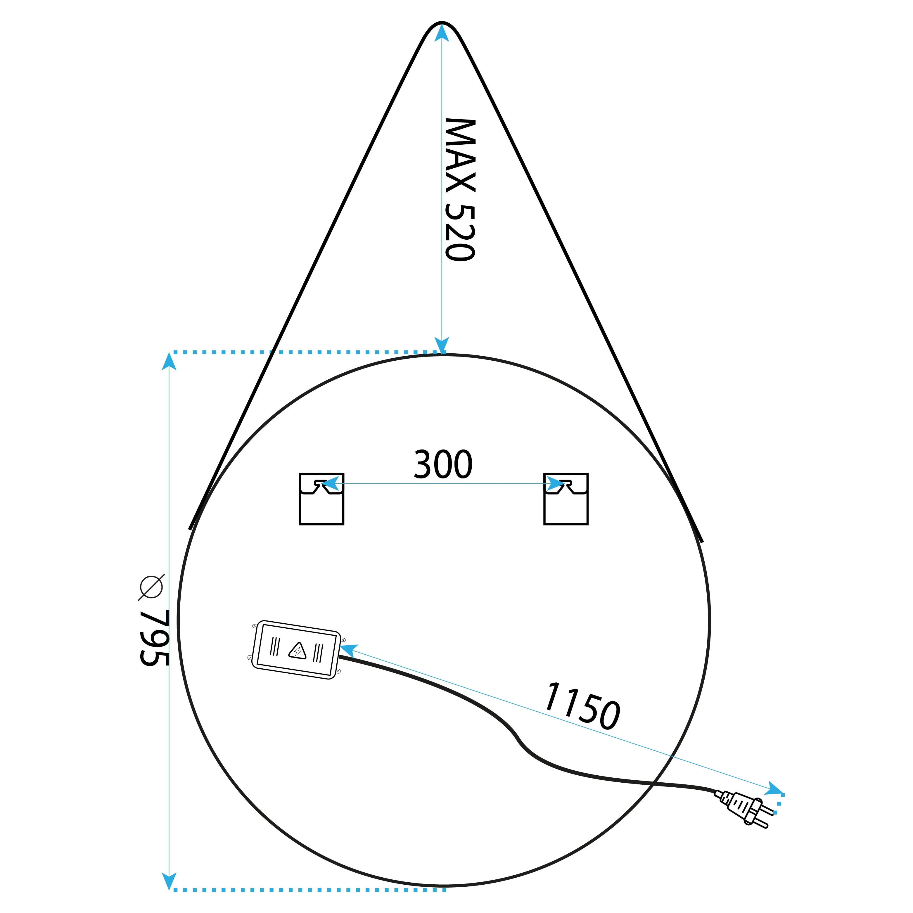 Oglindă LED suspendată pe curea și funcție de dezaburire formă rotundă culoare negru mat mărime 70 cm model Black Matt [10]