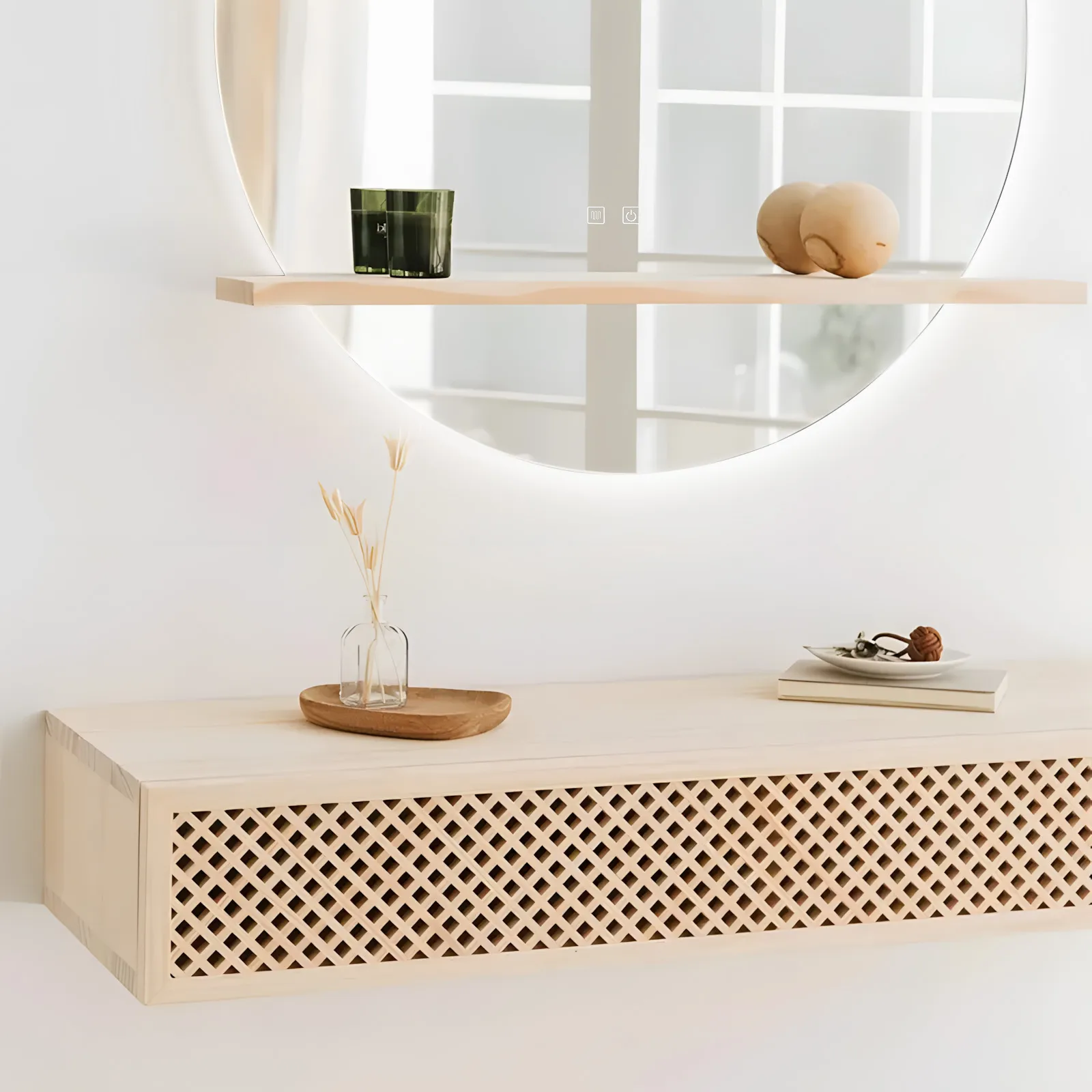 Oglindă cu LED și funcție de dezaburire formă rotundă mărime 60 cm model cu poliță [3]