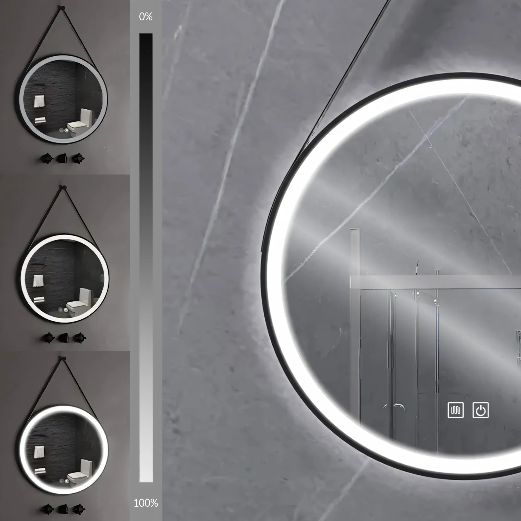 Oglindă LED suspendată pe curea și funcție de dezaburire formă rotundă culoare negru mat mărime 70 cm model Black Matt [7]