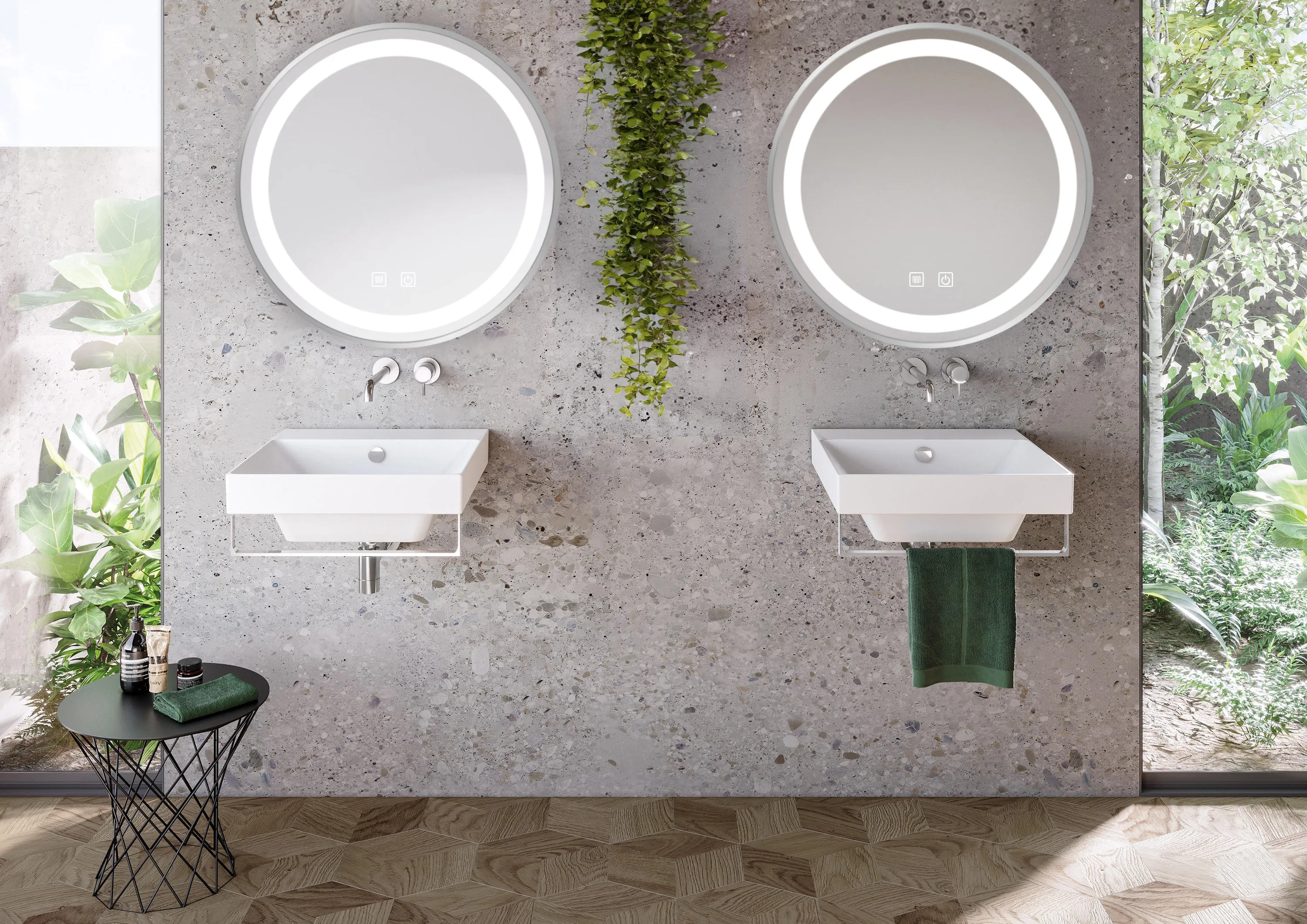 Oglindă cu LED și funcție de dezaburire formă rotundă finisaj argintiu periat mărime 70 cm model MMJ Brush Silver [7]