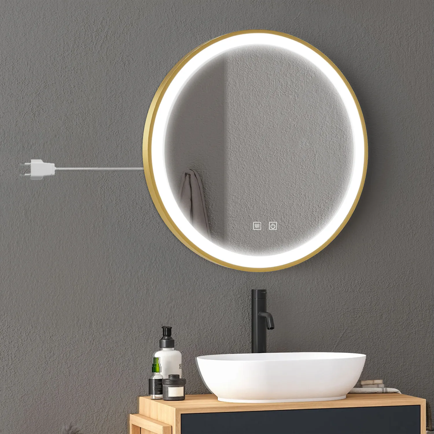 Oglindă cu LED și funcție de dezaburire formă rotundă culoare aurie mărime 60 cm model MMJ [3]