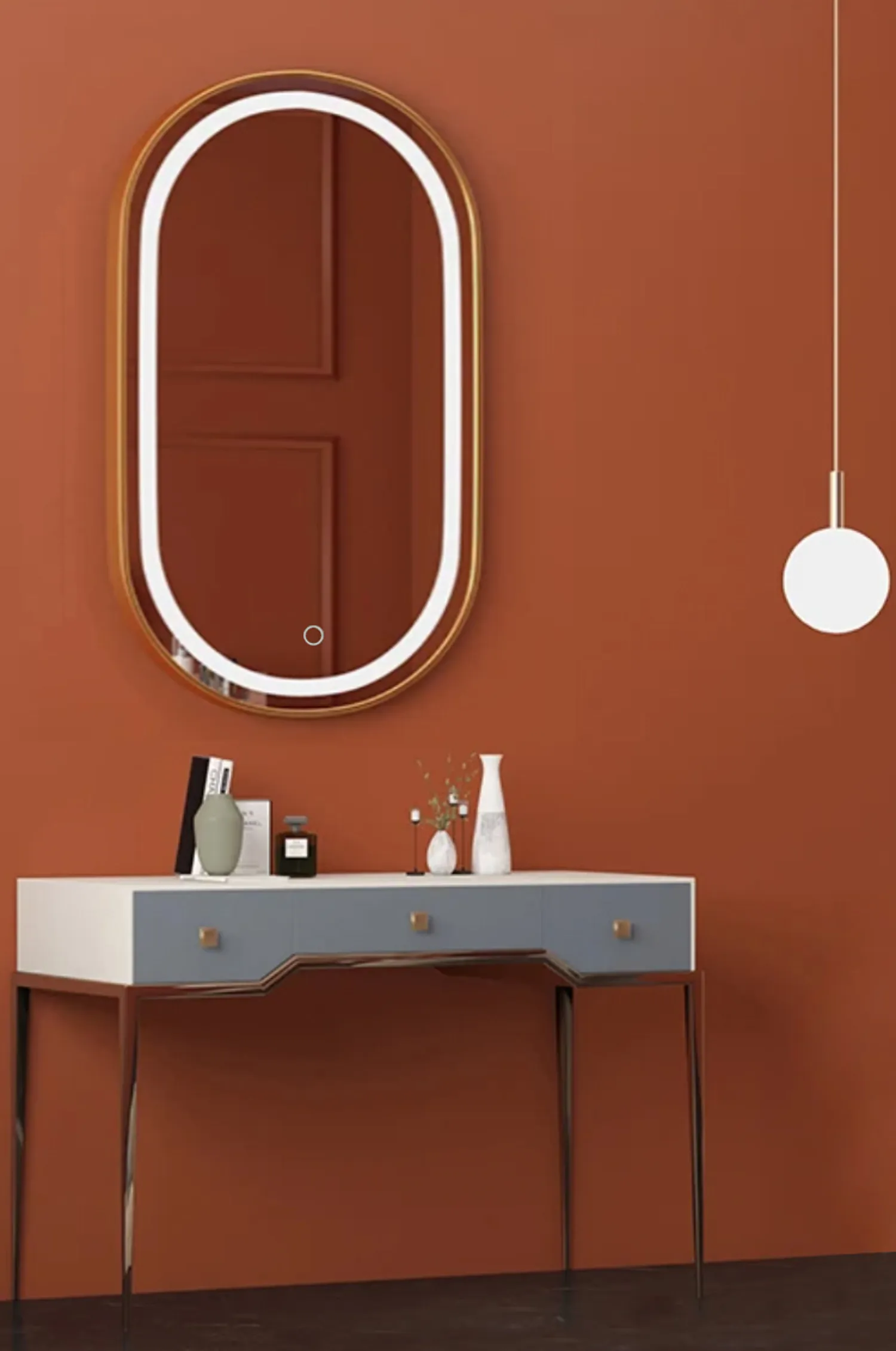 Oglindă cu LED formă ovală culoare auriu periat mărime 60x90 cm model OLL [5]