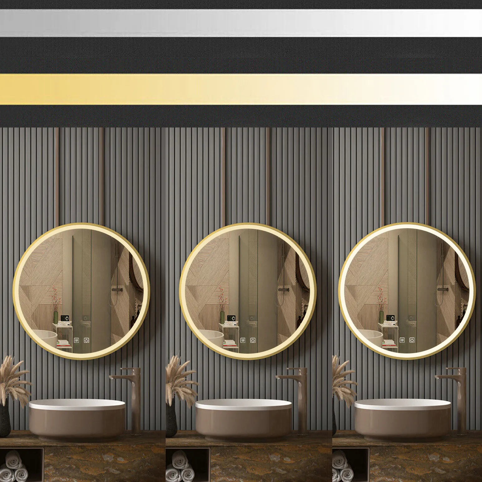 Oglindă cu LED și funcție de dezaburire formă rotundă culoare aurie mărime 90 cm model MMJ [6]