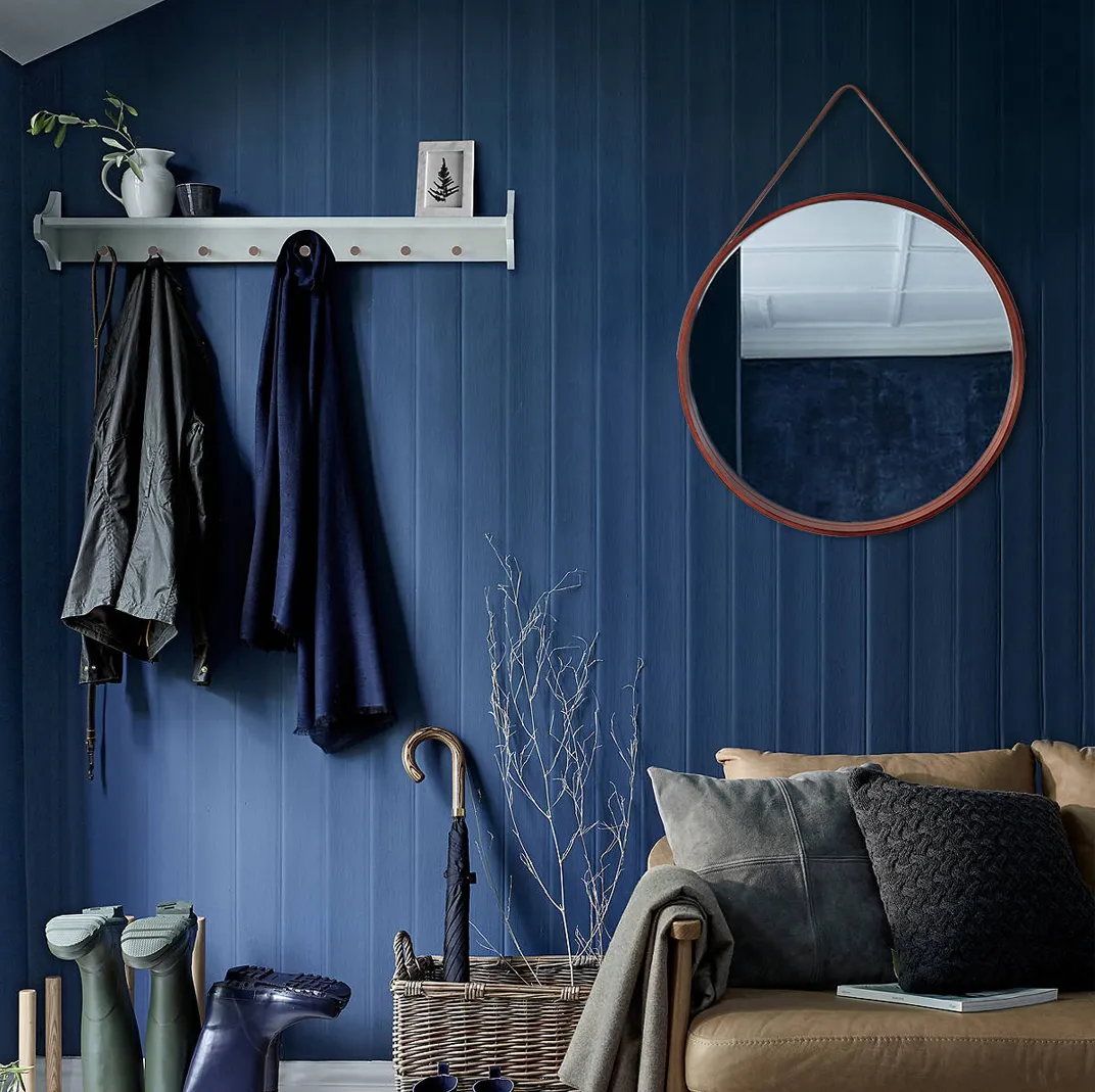 Oglindă rotundă cu ramă din lemn și curea Loft culoare maro mărime 50 cm model rotund [6]