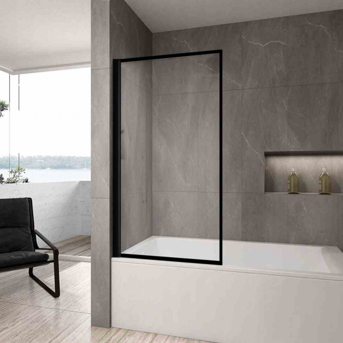 Paravan fix pentru cadă sticlă transparentă securizată profil negru mărime 70x140 cm model Lagos [2]
