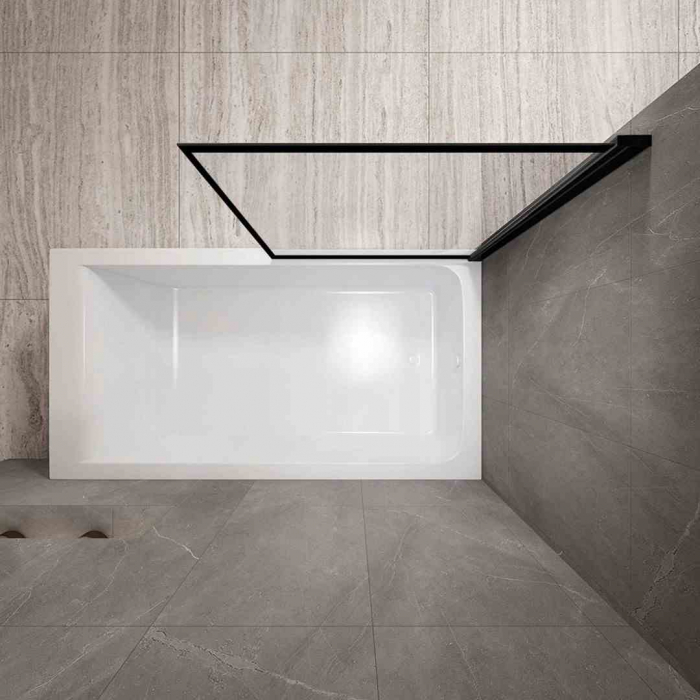 Paravan fix pentru cadă sticlă transparentă securizată profil negru mărime 70x140 cm model Lagos [4]