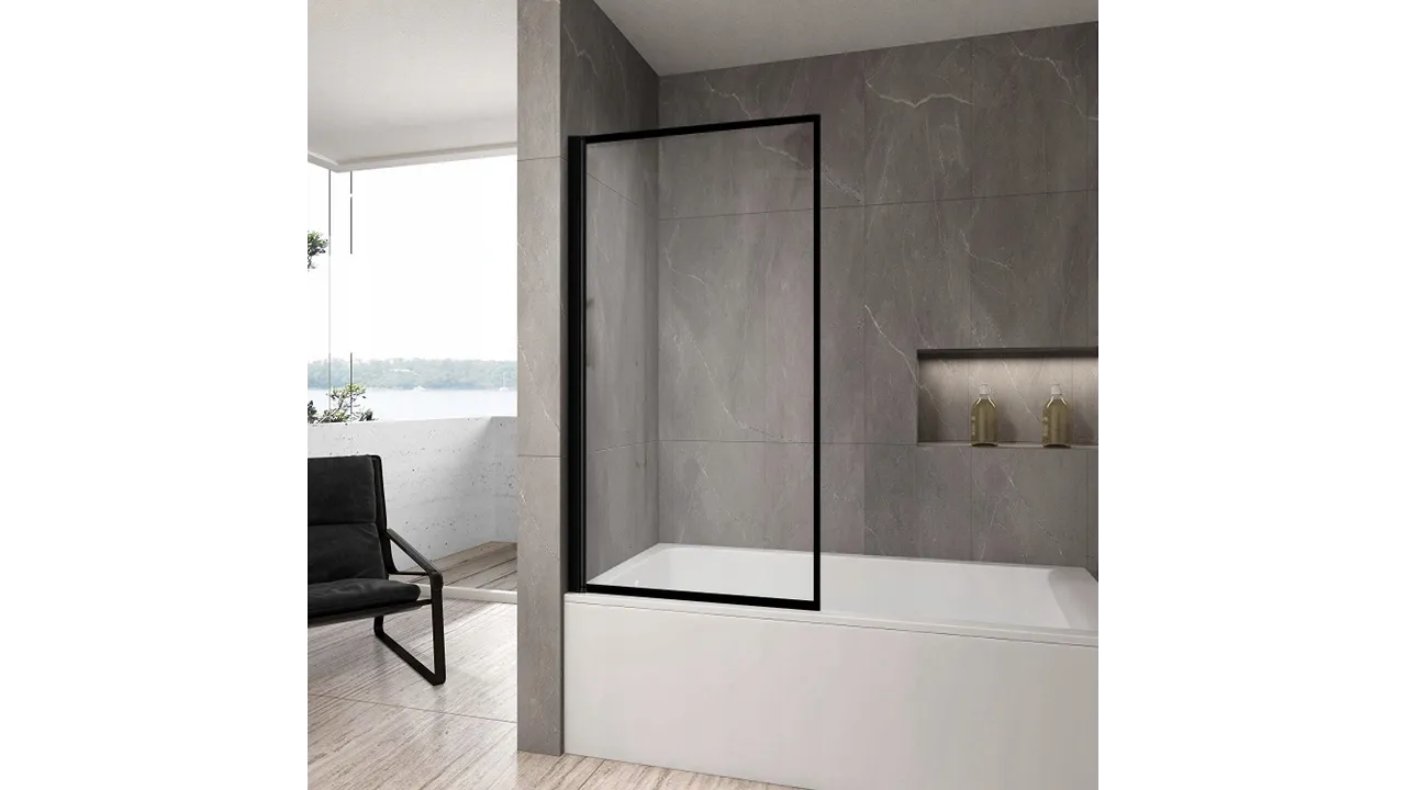 Paravan mobil pentru cadă mărime 80x140 cm profil negru sticlă transparentă securizată model Lagos Black [4]