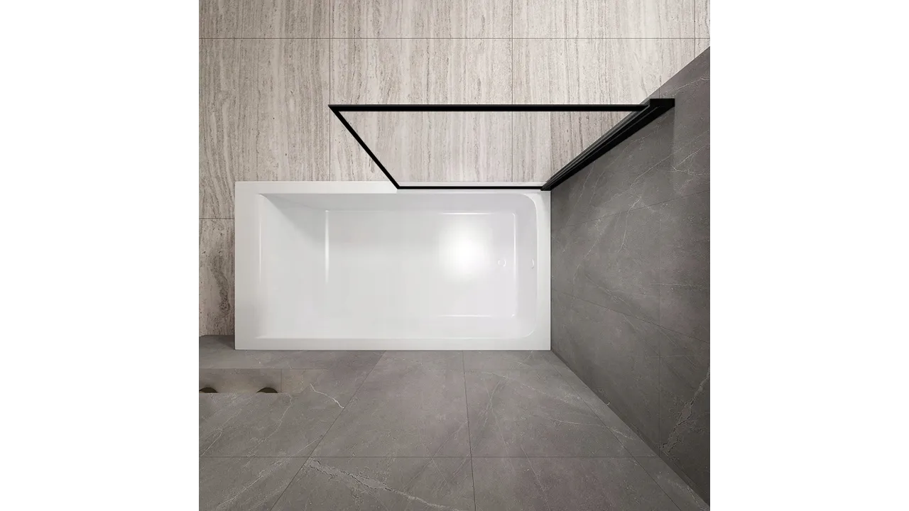 Paravan mobil pentru cadă mărime 80x140 cm profil negru sticlă transparentă securizată model Lagos Black [5]