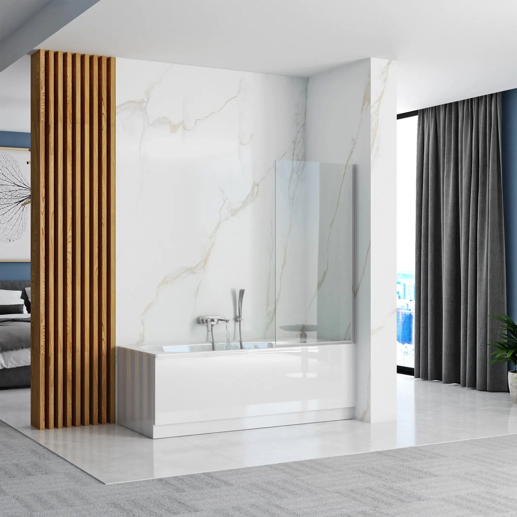 Paravan fix pentru cadă sticlă transparentă securizată profil crom lucios mărime 80x140 cm model Lagos [2]