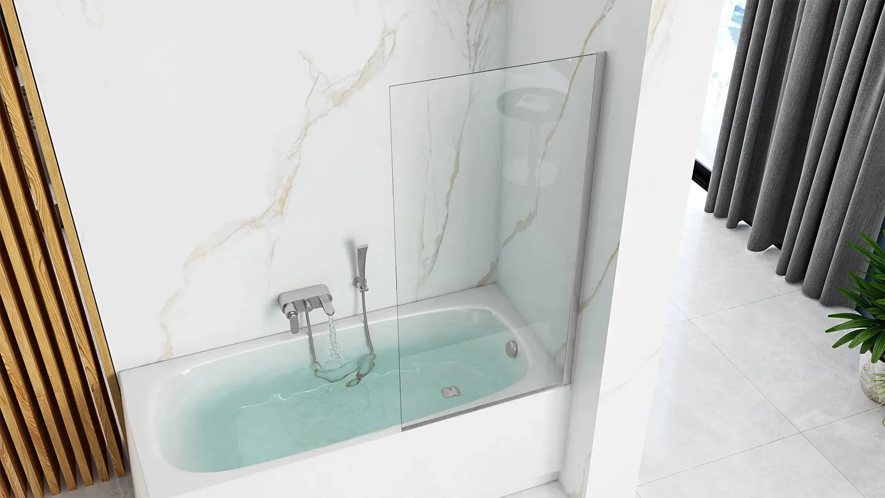 Paravan fix pentru cadă sticlă transparentă securizată profil crom lucios mărime 70x140 cm model Lagos [4]