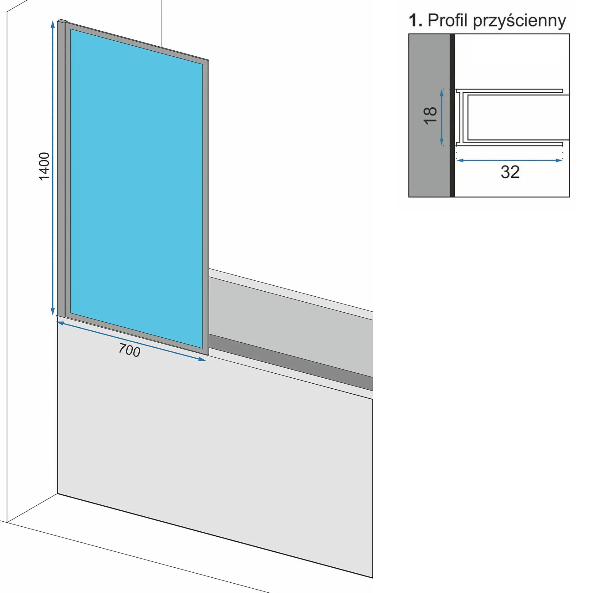 Paravan fix pentru cadă sticlă transparentă securizată profil crom lucios mărime 70x140 cm model Lagos [6]