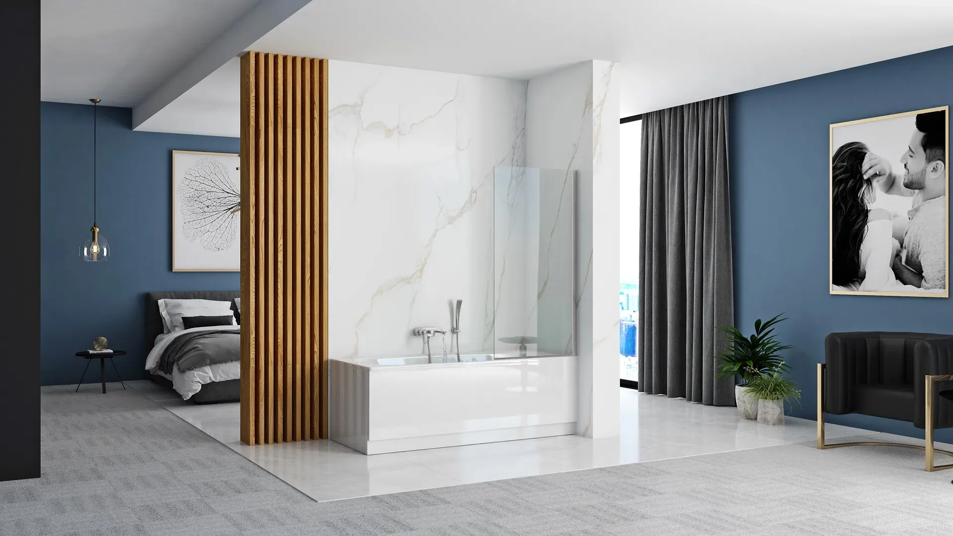 Paravan fix pentru cadă sticlă transparentă securizată profil crom lucios mărime 80x140 cm model Lagos [5]