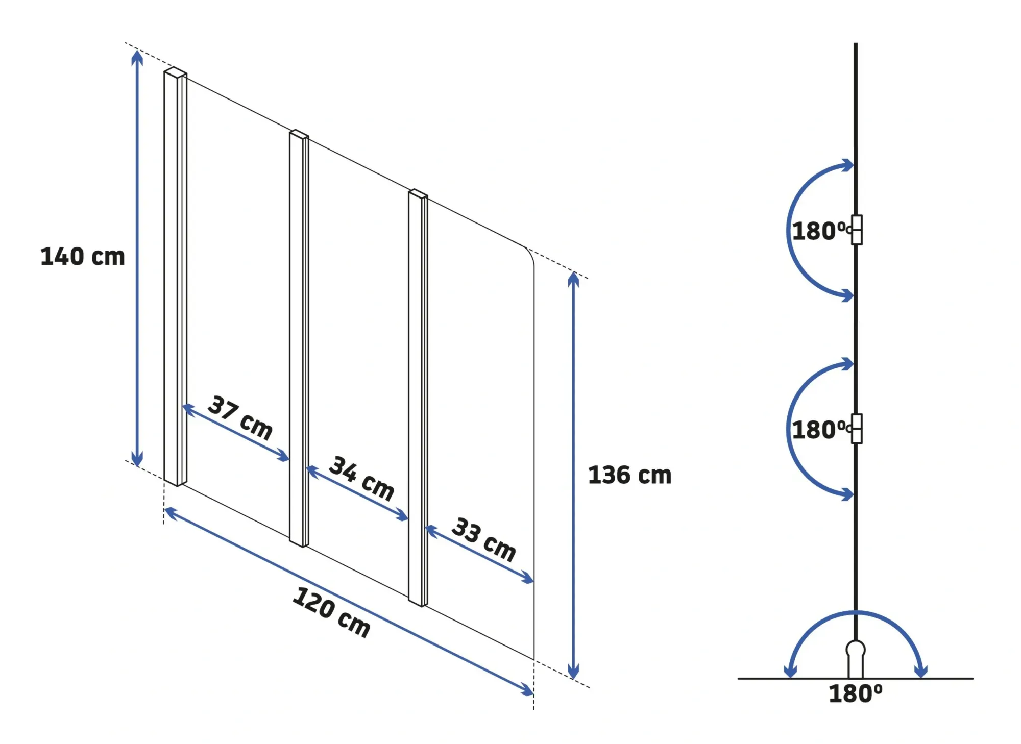 Paravan pliabil pentru cadă sticlă transparentă securizată profil auriu periat mărime 120x140 cm model Agat Brush Gold [5]