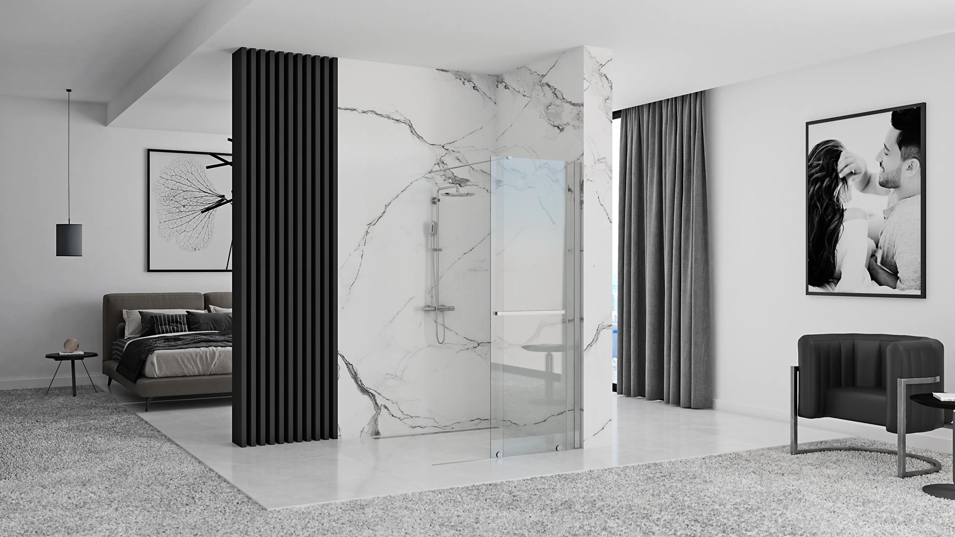 Perete de duș Walk-In mărime 100 cm culoare crom lucios sticlă securizată de 6 mm model Cortis Chrome [2]