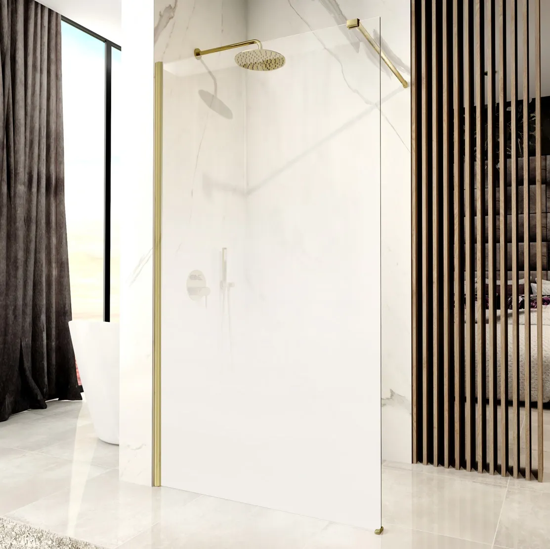 Perete de duș Walk-In mărime 110 cm finisaj auriu periat sticlă securizată degrade de 8 mm model Aero Ombre Gold Brush [2]