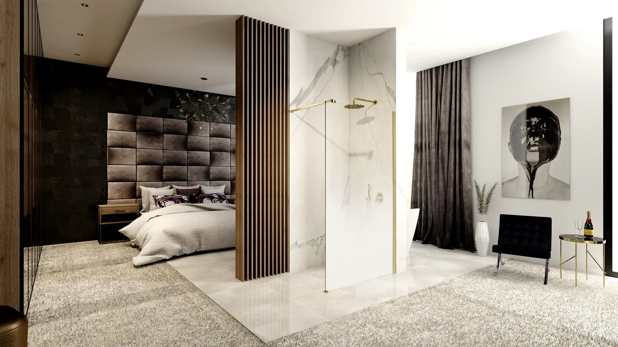 Perete de duș Walk-In mărime 110 cm finisaj auriu periat sticlă securizată degrade de 8 mm model Aero Ombre Gold Brush [4]
