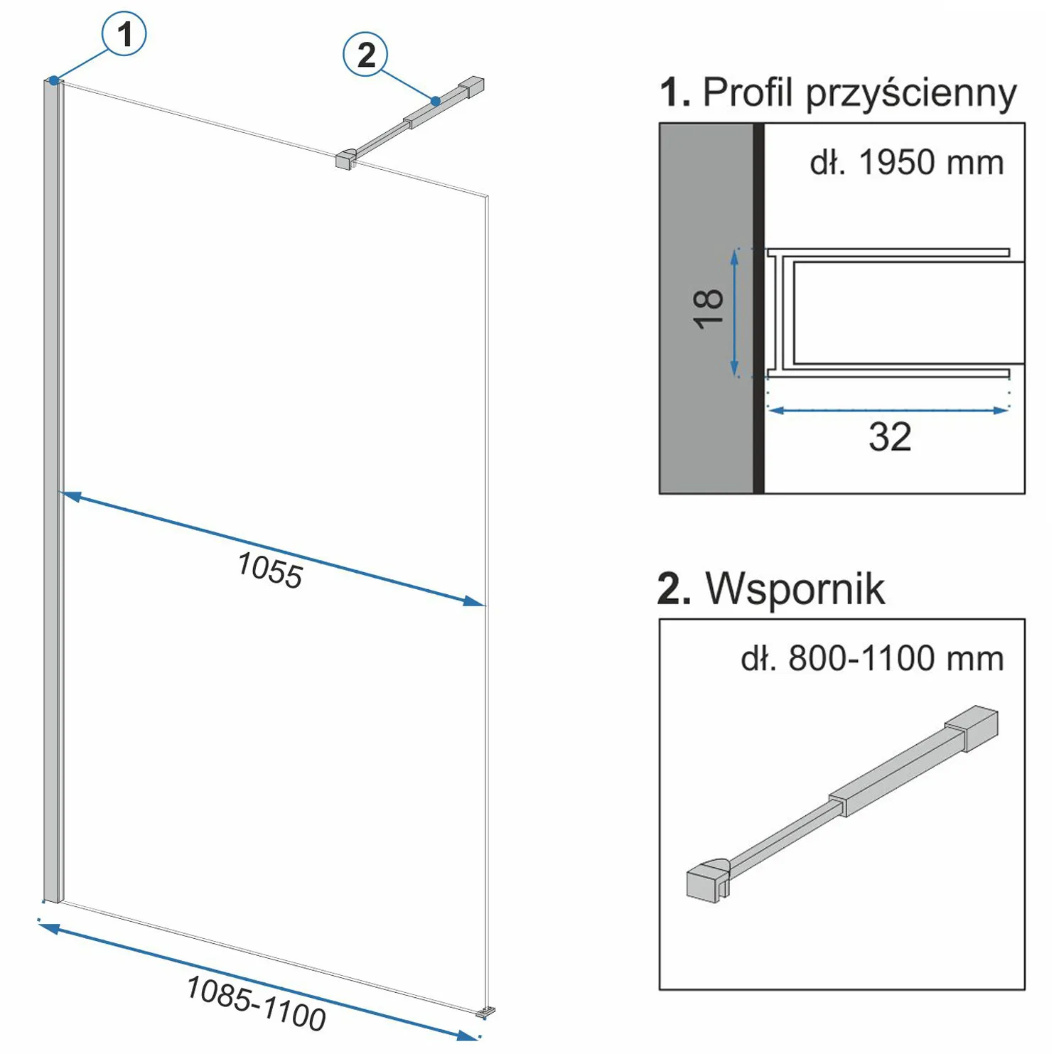 Perete de duș Walk-In mărime 110 cm finisaj negru mat sticlă securizată degrade de 8 mm model Aero Ombre [7]