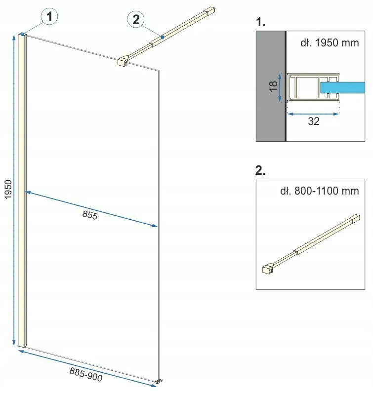 Perete de duș Walk-In mărime 90 cm + suport prosop EVO culoare auriu periat sticlă securizată transparentă Aero Intimo Gold Brush [4]