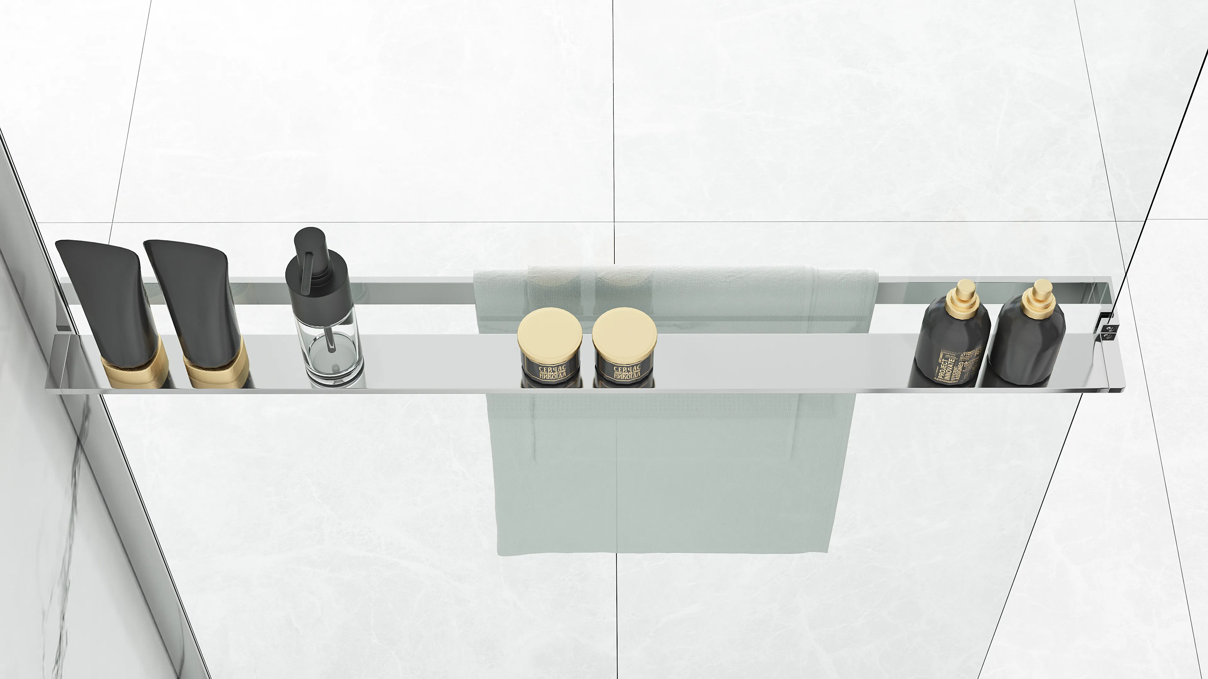 Perete de duș Walk-In mărime 90 cm + suport prosop EVO culoare crom sticlă securizată transparentă Aero Chrome N [5]