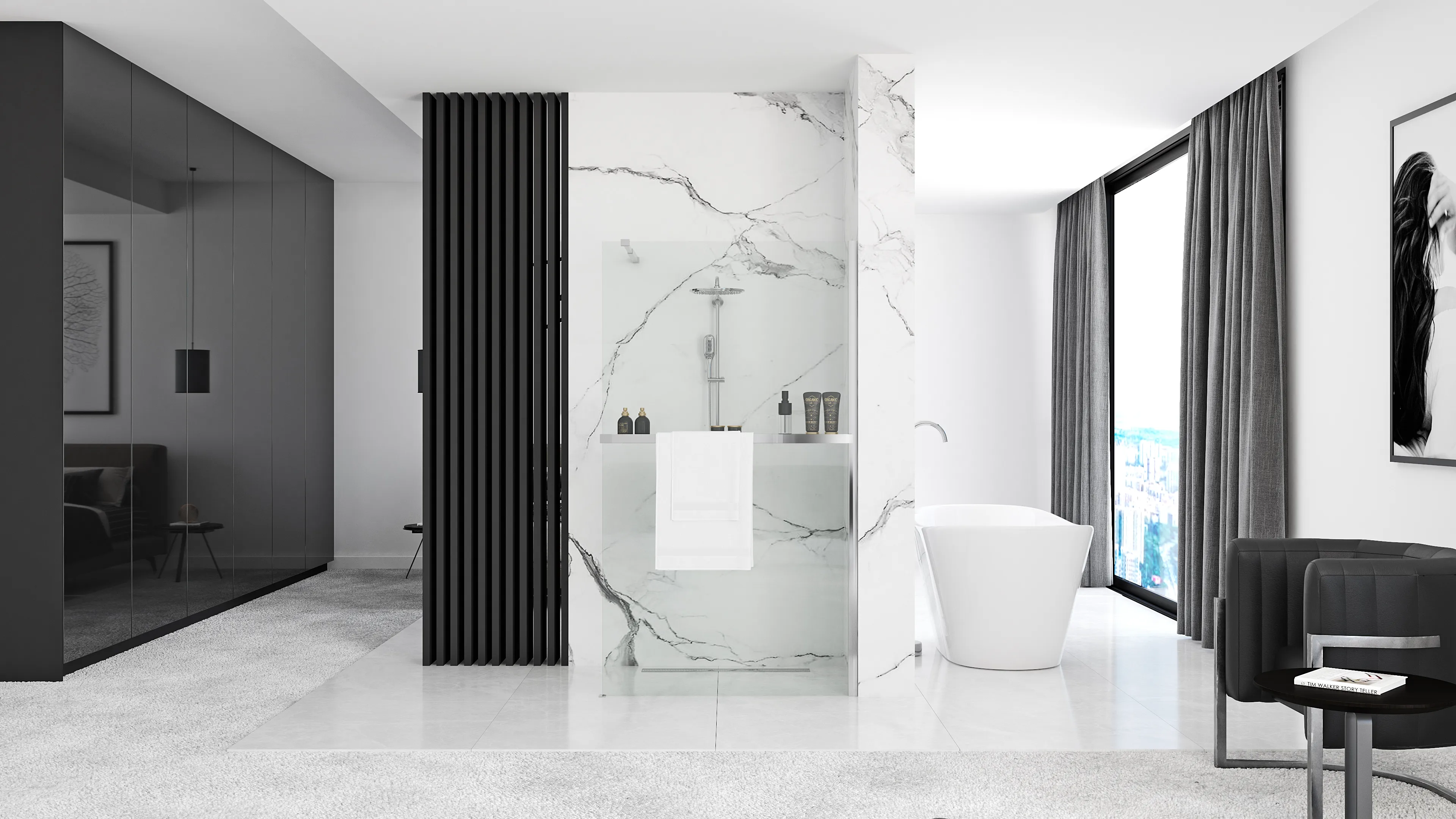 Perete de duș Walk-In mărime 90 cm + suport prosop EVO culoare crom sticlă securizată transparentă Aero Chrome N [3]