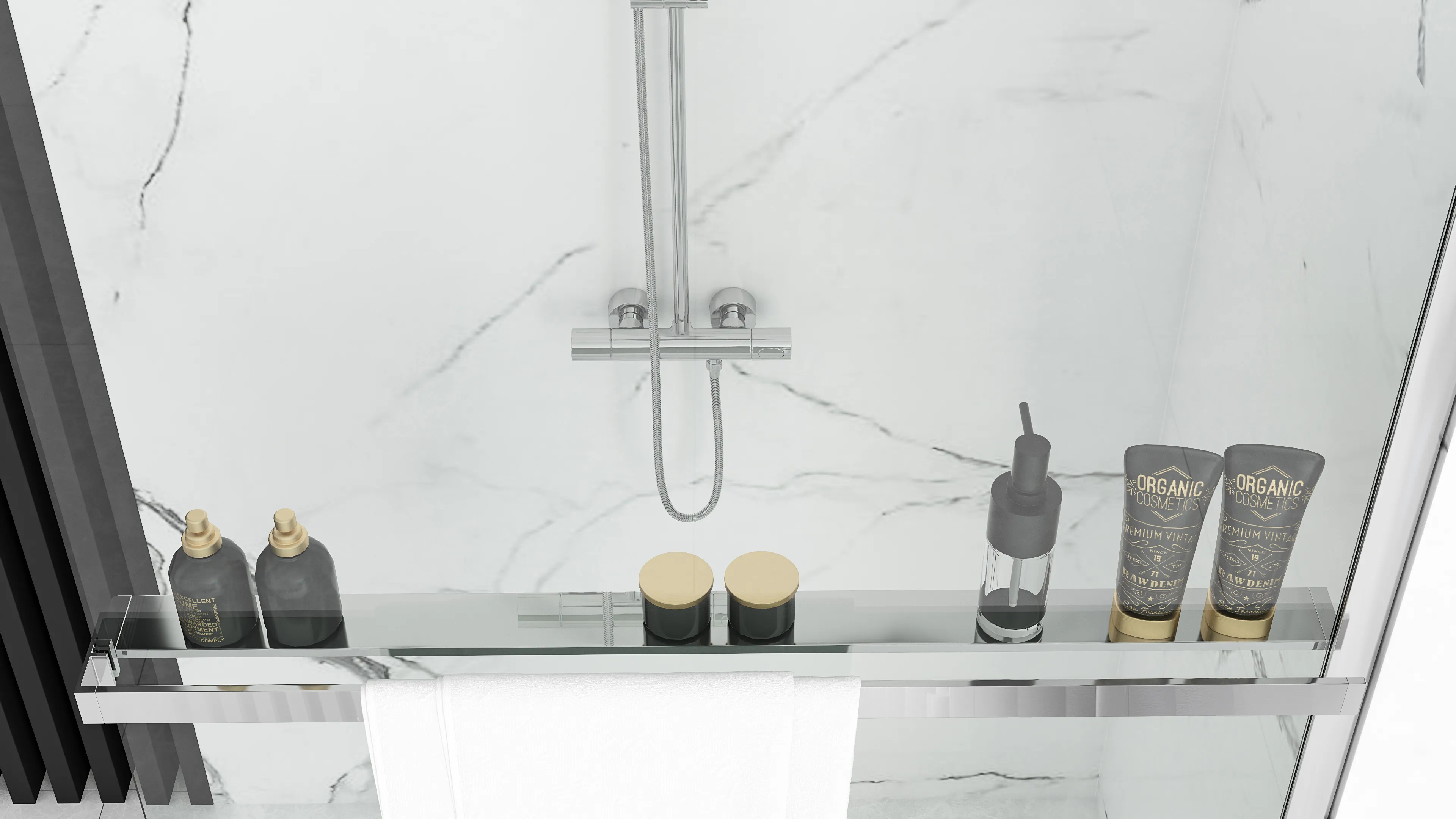 Perete de duș Walk-In mărime 90 cm + suport prosop EVO culoare crom sticlă securizată transparentă Aero Chrome N [4]