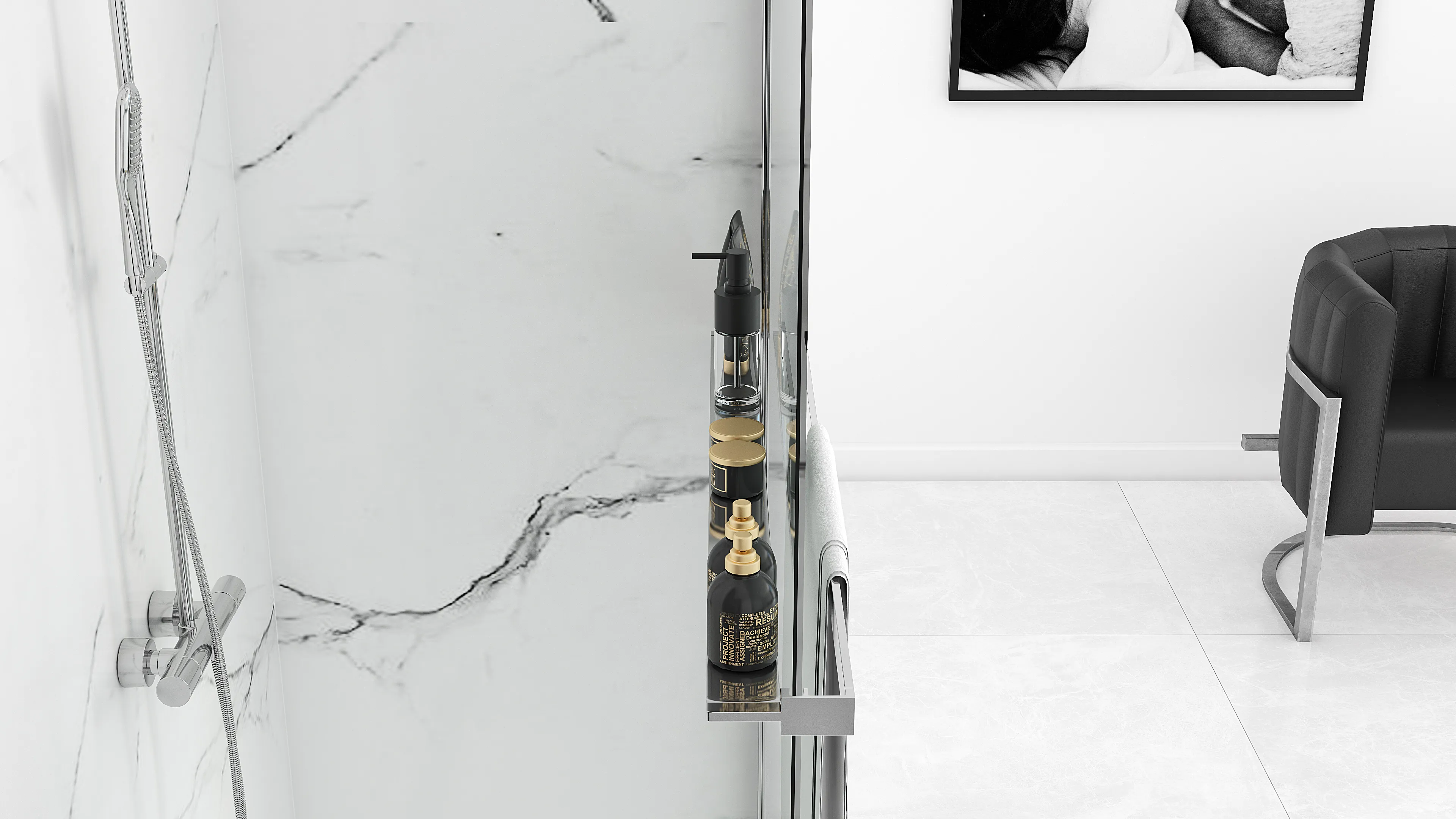 Perete de duș Walk-In mărime 90 cm + suport prosop EVO culoare crom sticlă securizată transparentă Aero Chrome N [6]