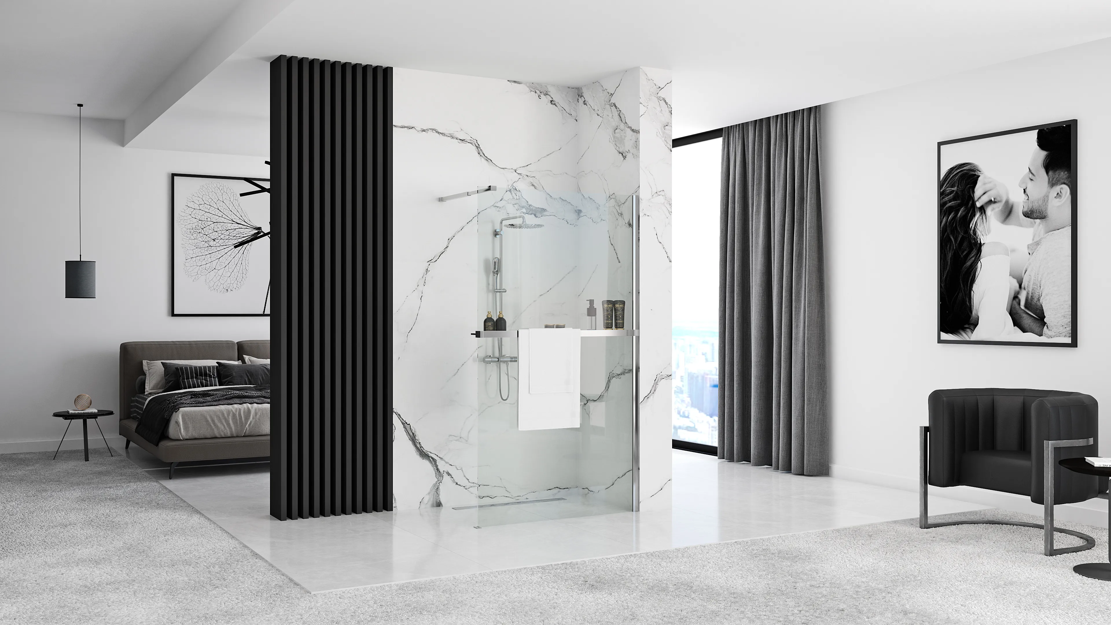 Perete de duș Walk-In mărime 90 cm + suport prosop EVO culoare crom sticlă securizată transparentă Aero Chrome N [2]