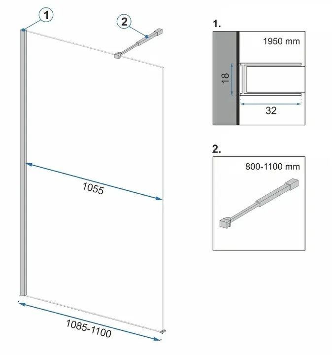 Perete de duș Walk-In mărime 110 cm + suport prosop EVO culoare negru mat sticlă securizată transparentă Aero Black Mat [7]