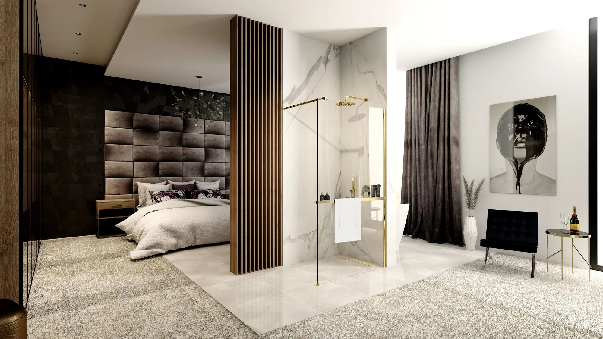 Perete de duș Walk-In mărime 110 cm + suport prosop EVO culoare auriu lucios sticlă securizată de 8 mm model Aero Gold N [4]