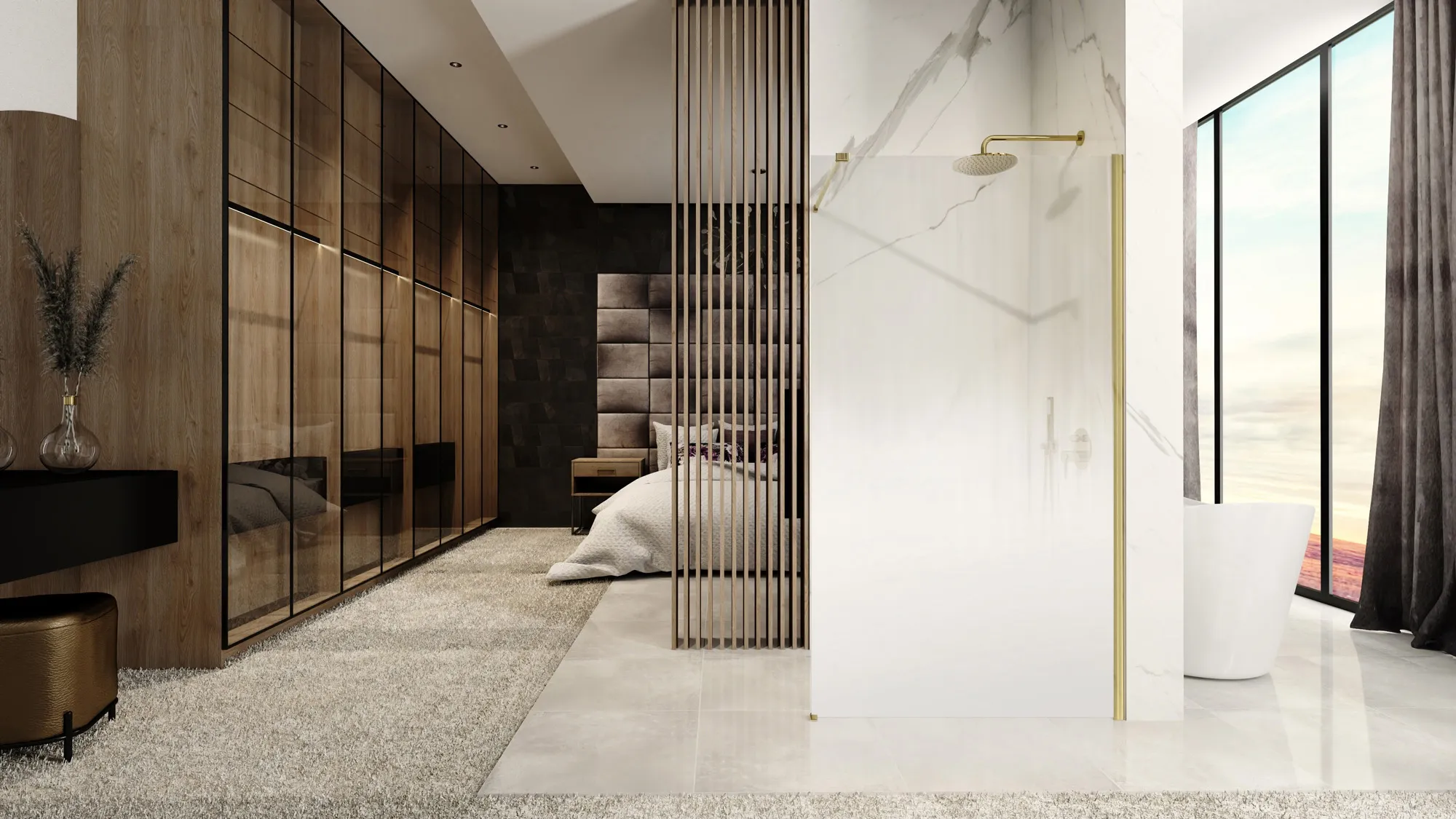 Perete de duș Walk-In mărime 100 cm finisaj auriu periat sticlă securizată degrade de 8 mm model Aero Ombre Gold Brush [5]