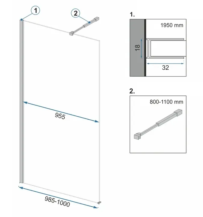 Perete de duș Walk-In mărime 100 cm + suport prosop EVO culoare negru mat sticlă securizată transparentă Aero Black Mat [8]