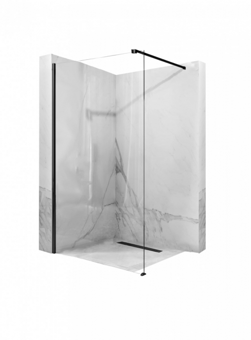 Perete duș Walk-In mărime 90 cm culoare negru mat sticlă securizată transparentă model Aero Black Matt [2]