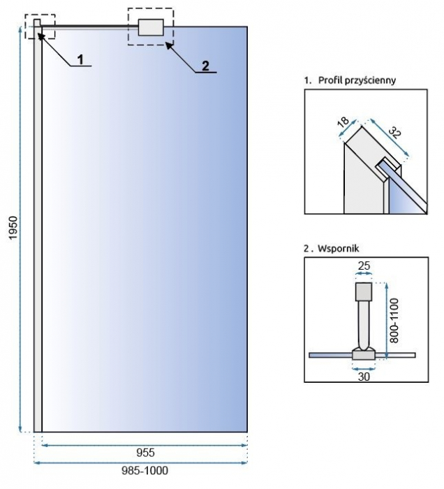 Perete duș Walk-In mărime 100 cm culoare crom lucios sticlă securizată de 8 mm model Aero Chrome [6]
