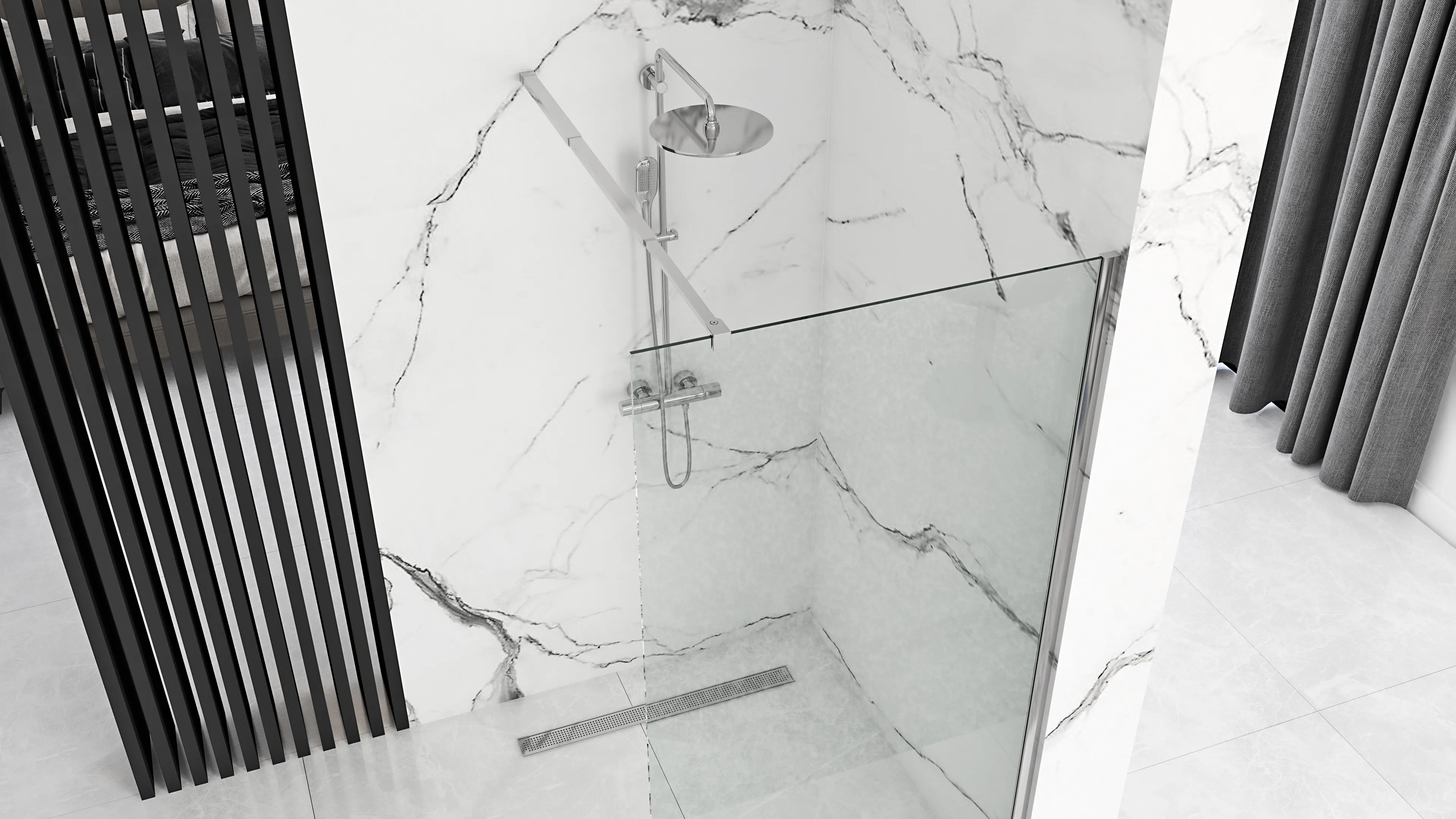 Perete de duș Walk-In mărime 120 cm culoare crom sticlă securizată transparentă model Aero Chrome [3]