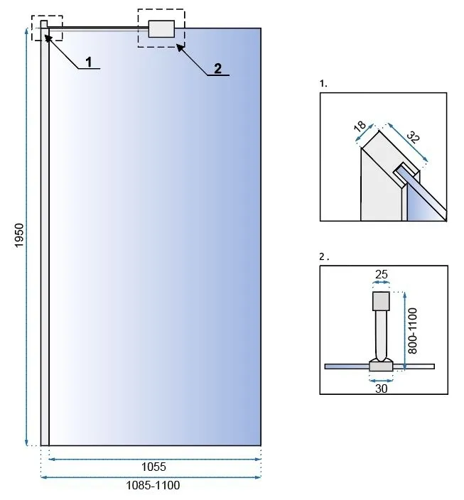 Perete duș Walk-In mărime 110 cm culoare crom sticlă securizată transparentă model Aero Chrome [6]