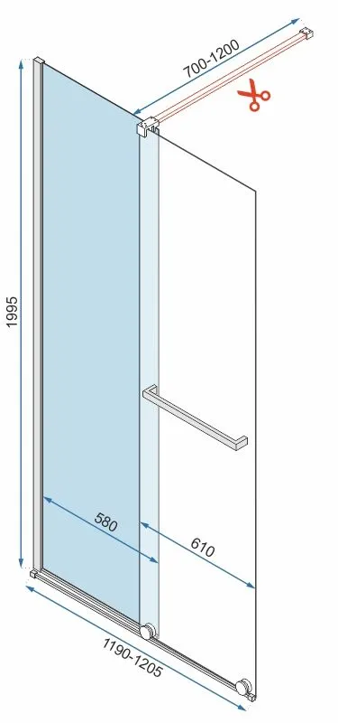 Perete de duș Walk-In mărime 120 cm culoare auriu sticlă securizată transparentă model Cortis Gold [6]