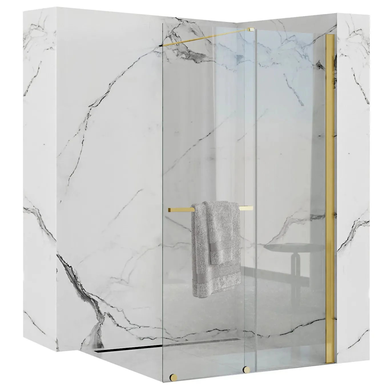 Perete de duș Walk-In mărime 120 cm culoare auriu sticlă securizată transparentă model Cortis Gold [5]