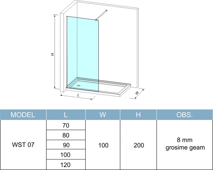 Perete duș Walk-In mărime 90 cm culoare auriu sticlă securizată transparentă Wst 07 [3]