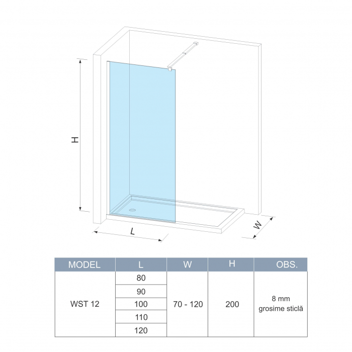 Perete de duș Walk-In mărime 90 cm culoare crom sticlă securizată transparentă Wst 12 [10]