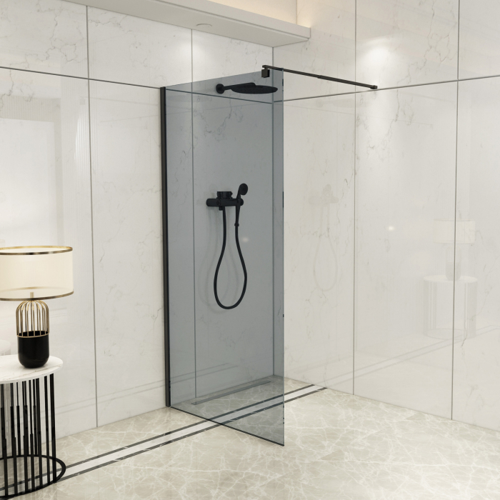 Perete duș Walk-In mărime 120 cm culoare neagră sticlă securizată fumurie Wst 12 [2]