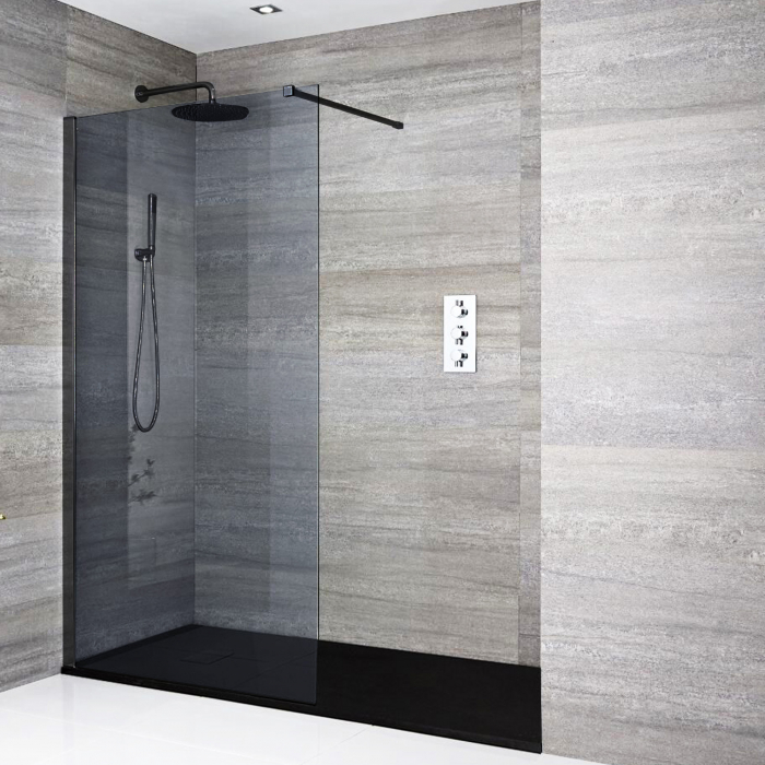 Perete duș Walk-In mărime 120 cm culoare neagră sticlă securizată fumurie Wst 12 [3]