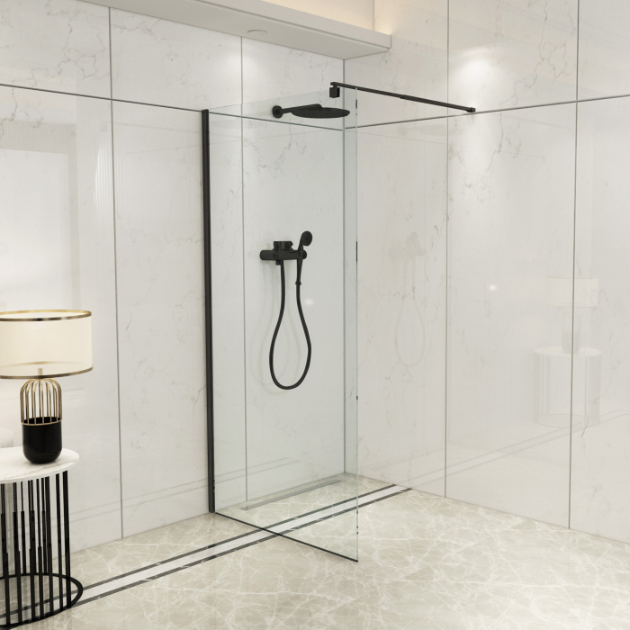 Perete duș Walk-In mărime 80 cm culoare neagră sticlă securizată transparentă Wst 12 [2]