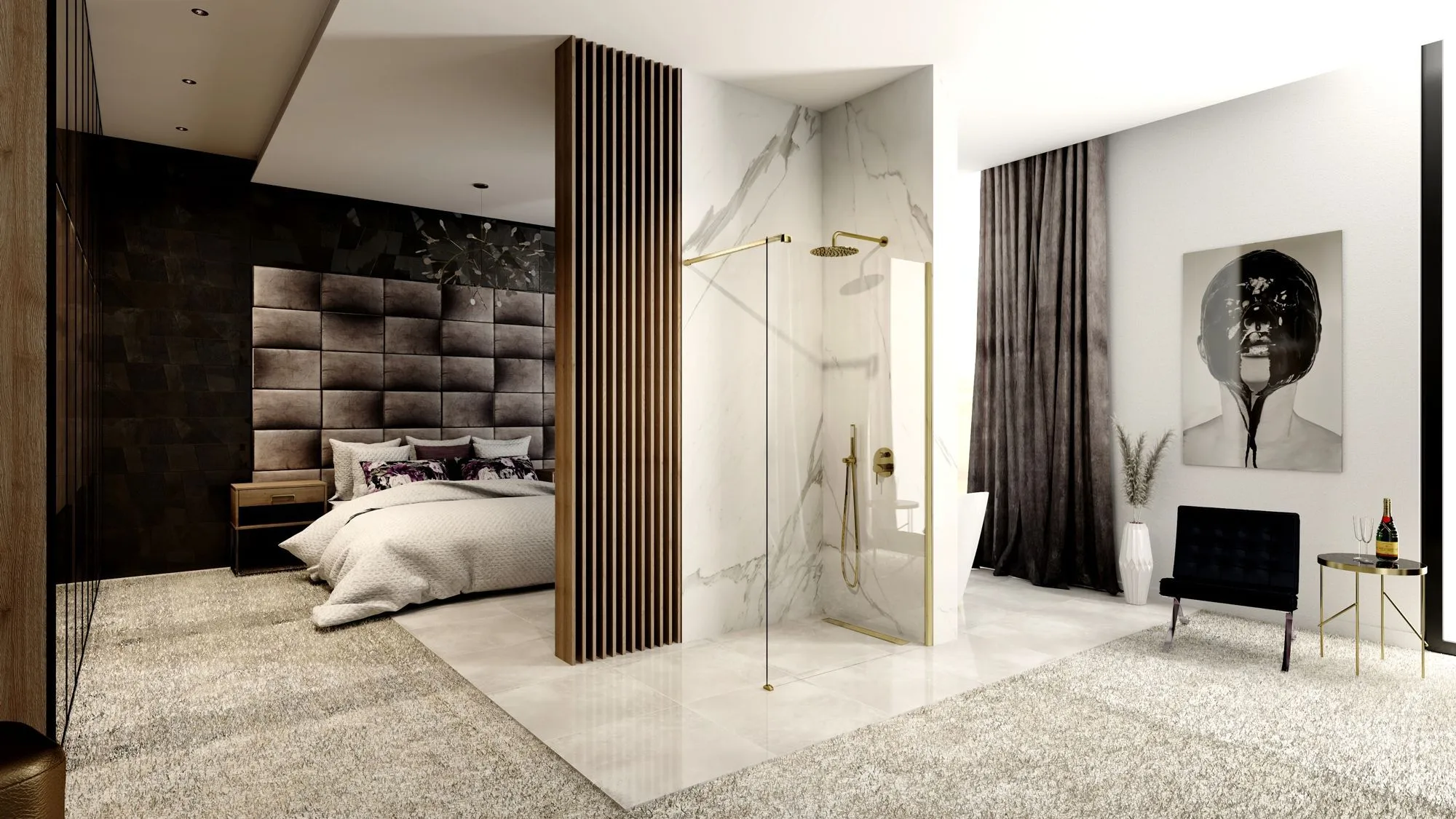 Perete duș Walk-In mărime 90 cm culoare auriu periat sticlă securizată transparentă model Aero Gold Brushed [3]