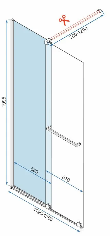 Perete duș Walk-In mărime 120 cm culoare neagră sticlă securizată transparentă model Cortis Black [6]