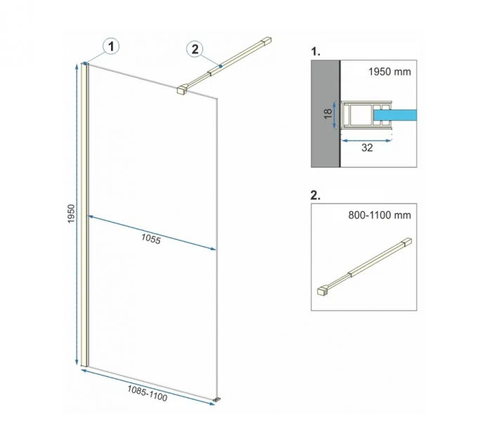 Perete duș Walk-In mărime 110 cm culoare auriu periat sticlă securizată de 8 mm model Aero Gold Brushed [5]