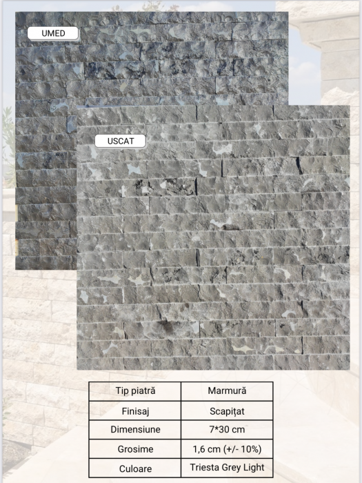 Piatră decorativă naturală din marmură scapițată culoare gri model Triesta Grey Light [2]
