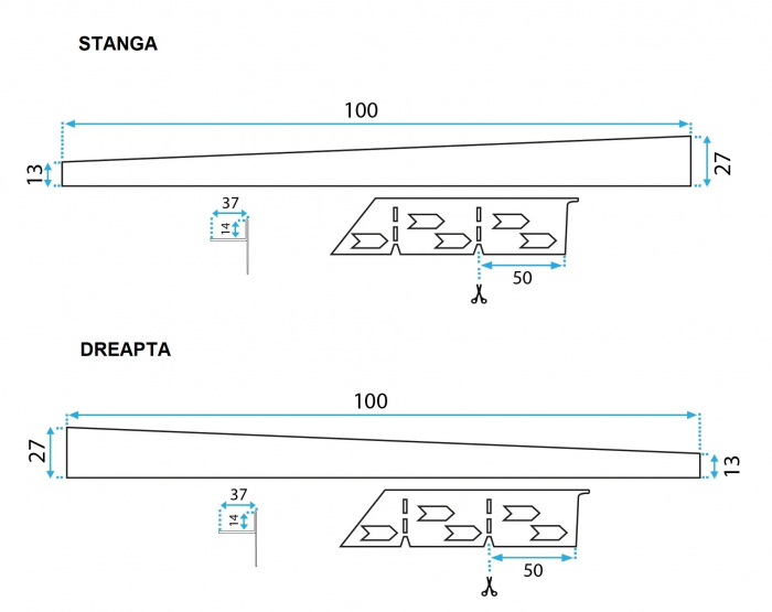 Profil de pantă pentru perete de duș walk-in lungime 100 cm culoare neagră pentru partea stângă [10]