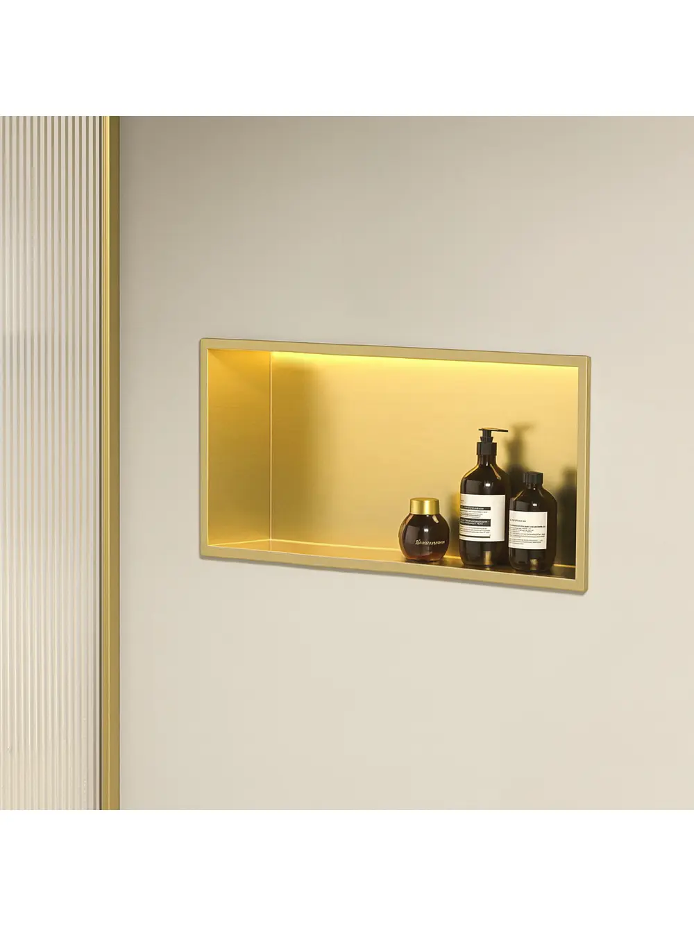 Raft baie încastrat în perete cu LED mărime 30x60 cm culoare auriu periat model Gold Brush [2]